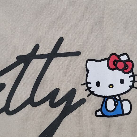 Hello-Kitty Crop-Top Shirt Womens M/L 19x17 Sanrio Spellout Ivory - Picture 14 of 14